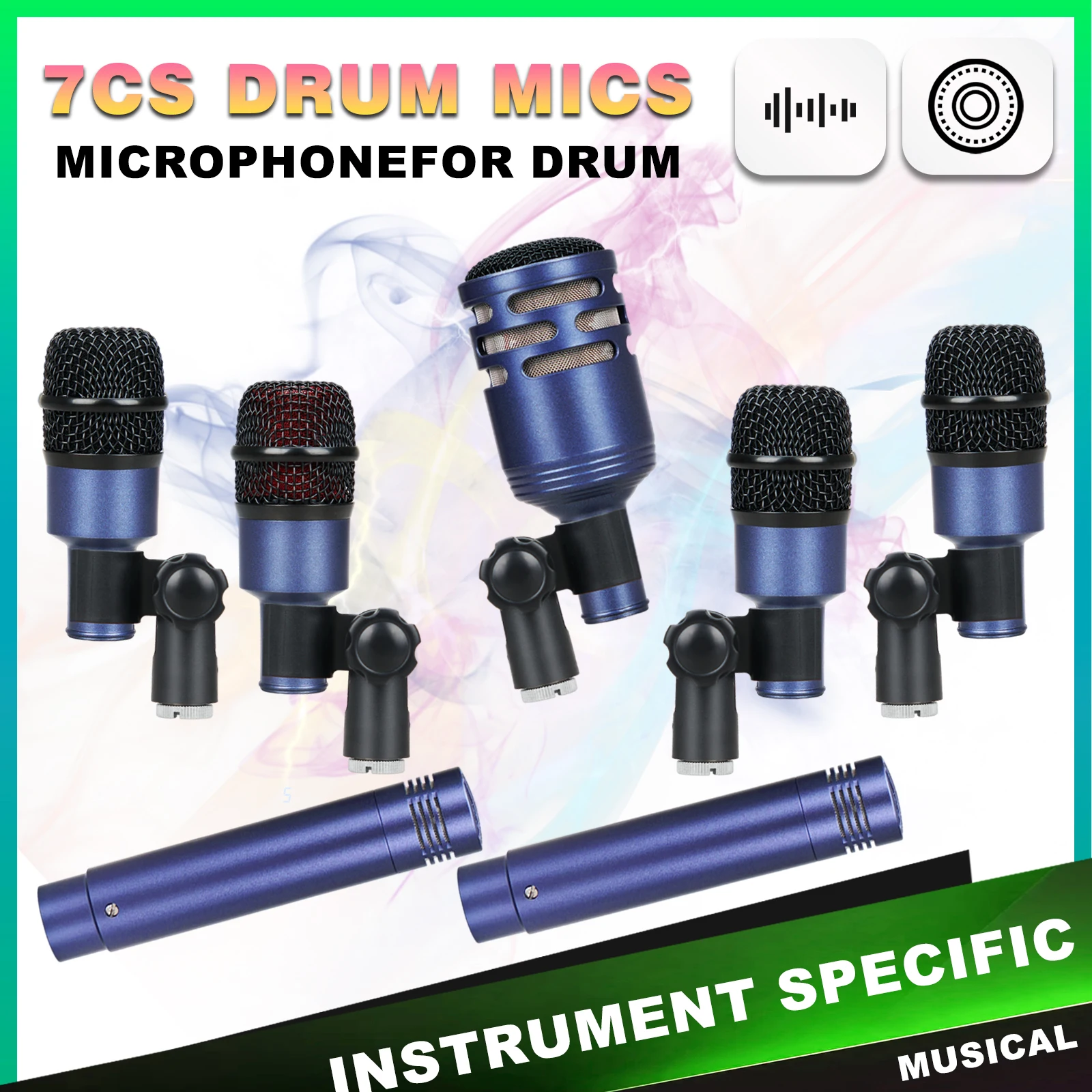 (paper box )7-Piece Wired Dynamic Drum Microphone Kick Bass, Instrument Tom/Snare & Cymbals Mic Set Instrument Mics