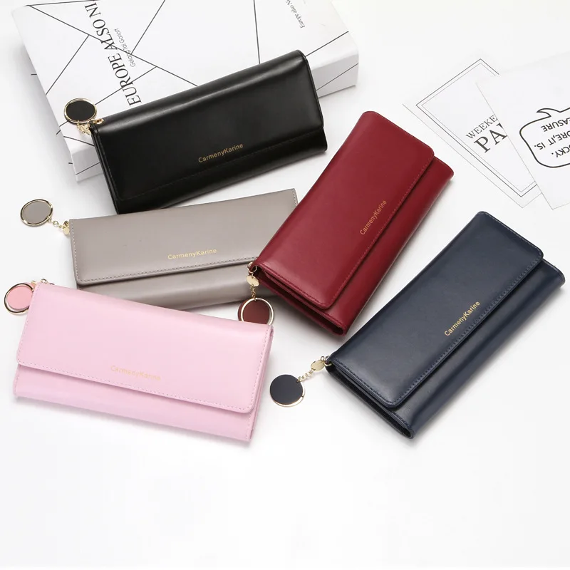 

Women PU Leather Long Wallet Fashion Versatile Solid Color Multifunction Folding Money Clip Card Bag Coin Purse Mobile Phone Bag