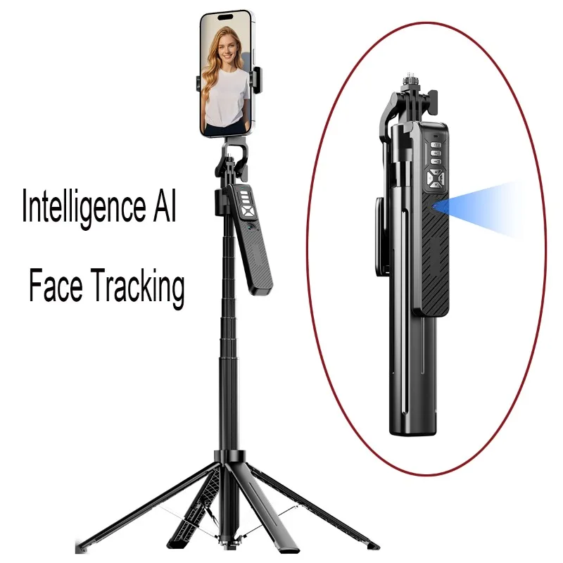 AI Face Tracking Stand 12.6-70.87" Telescopic Selfie Stick Bluetooth Remote 360° Rotatable Phone Holder Adjustable Focus