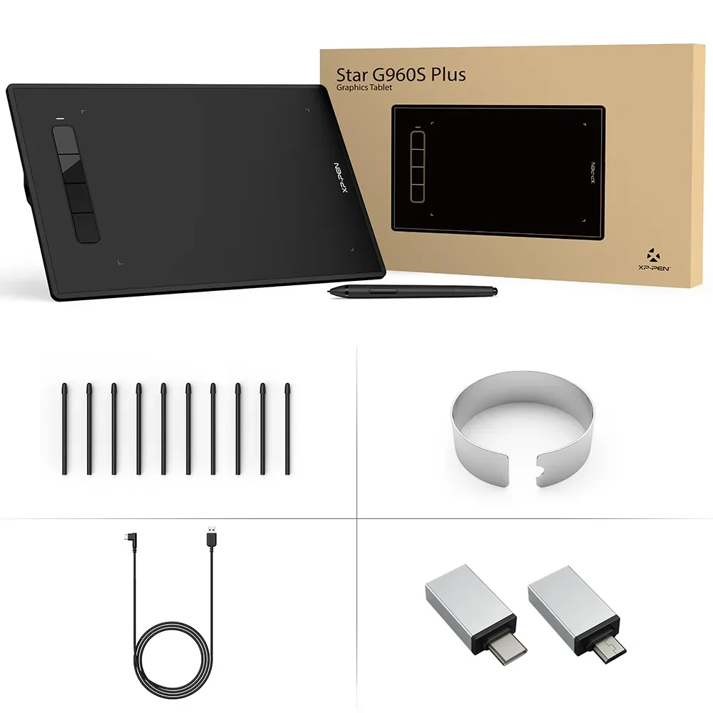 XPPen 그래픽 드로잉 태블릿, StarG960S 플러스, 9x6 인치 펜 태블릿, 4 키 지지대 학습, 8192 레벨 윈도우 맥 안드로이