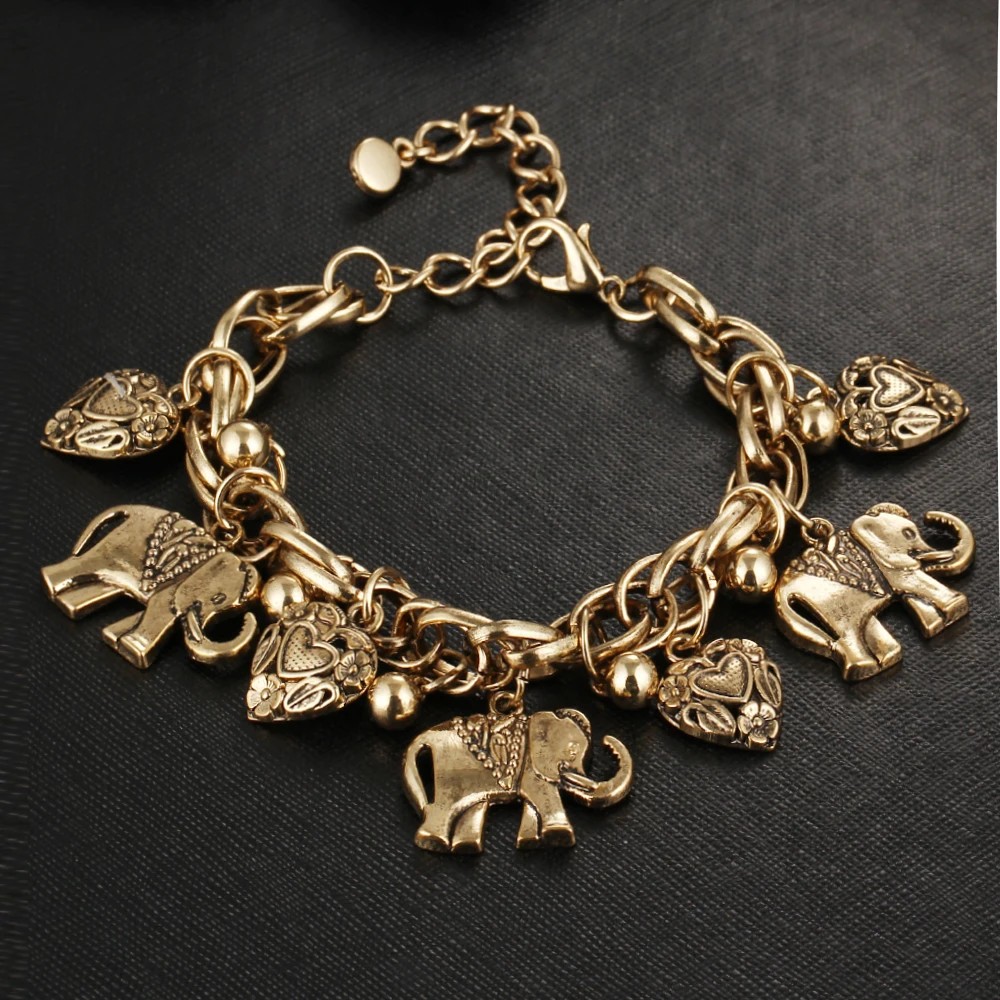 Gold Collection - Moonstone Gemstone Bracelet with Lucky Elephant Gold Charm  | T. Jazelle