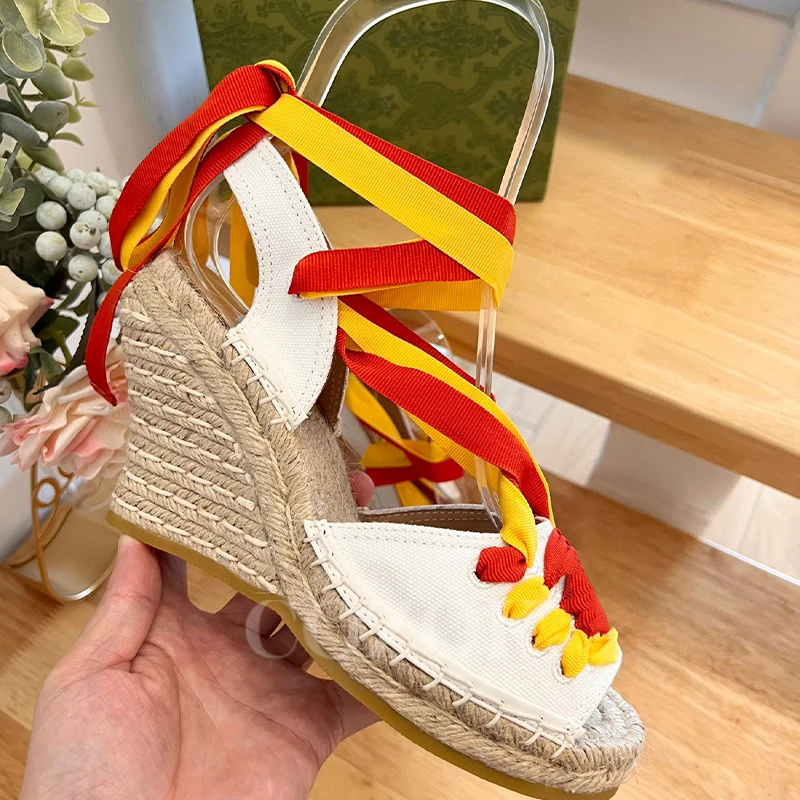 

Ladies Wedges Sandals Summer 2023 New Fish Mouth Round Head High Heel Sandals Weave Design Platform Women Single Shoes