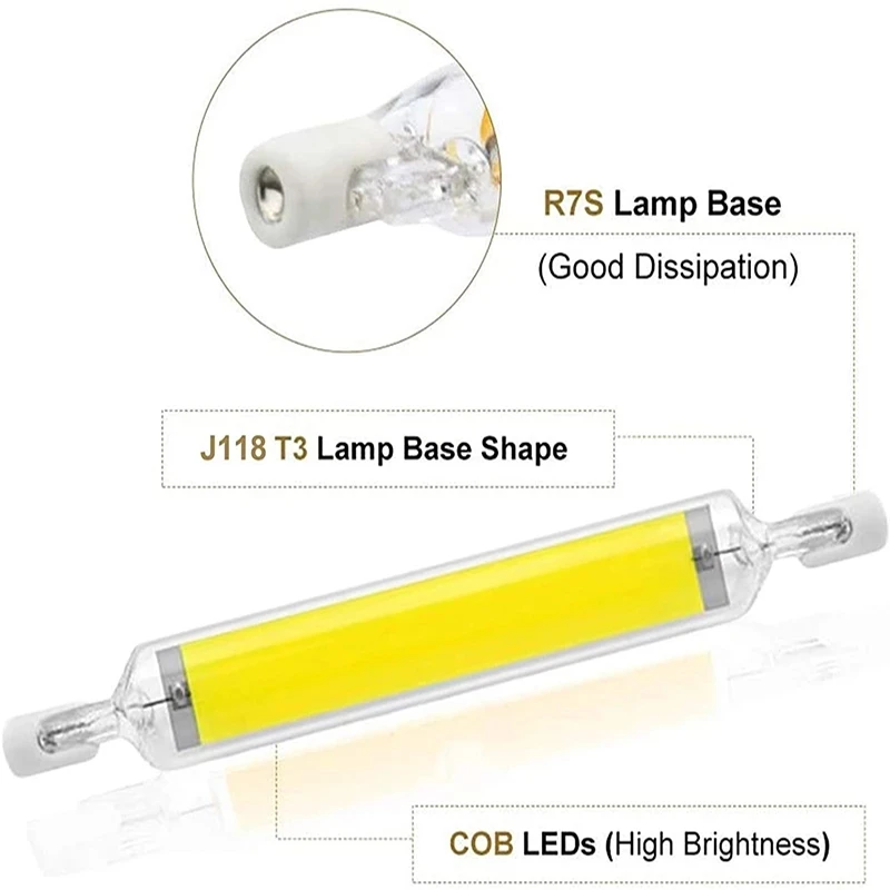 Tubo di vetro COB R7S lampada a LED 15W 30W 50W 78mm 118mm LED R7S lampadina  AC 220V sostituire luce alogena spot Light r7s 78 r7s 118 - AliExpress