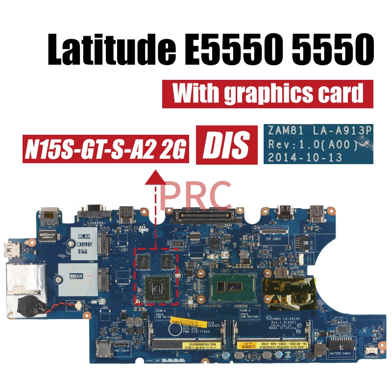 Placa-mãe Portátil para Dell Latitude E5550 La-a911p La-a913p 0h89gr 0m5hv7 0w4ctj 0dwvyv 099nch 0mtn7p Notebook Mainboard - Imagem 3