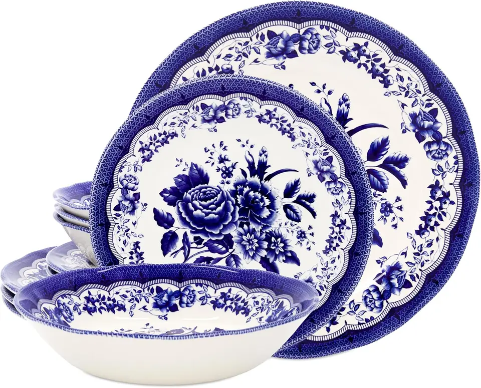 Victoria Blue Floral Porcelain Dinnerware Set for 4