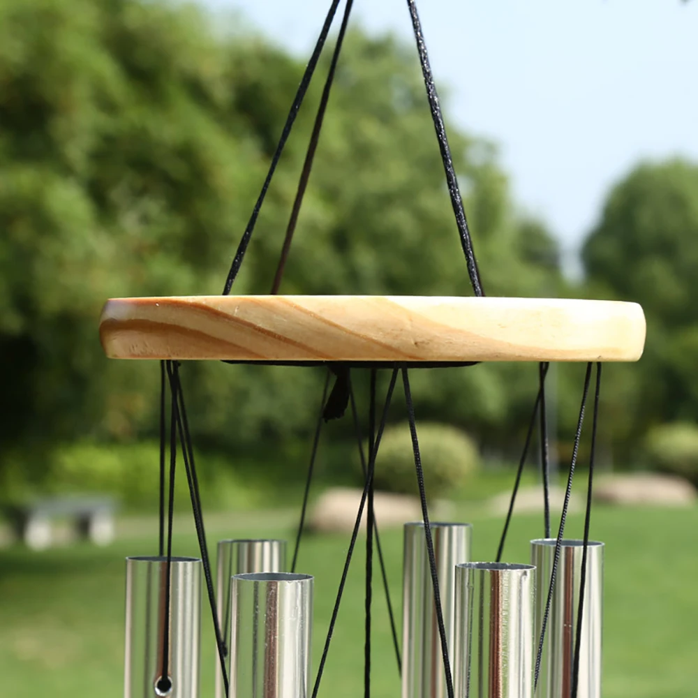 Silver 6 Tube Wind Chime Chapel Good Luck Bells Pendant Door Wall Hanging Ornament for Home Garden Outdoor Decorations