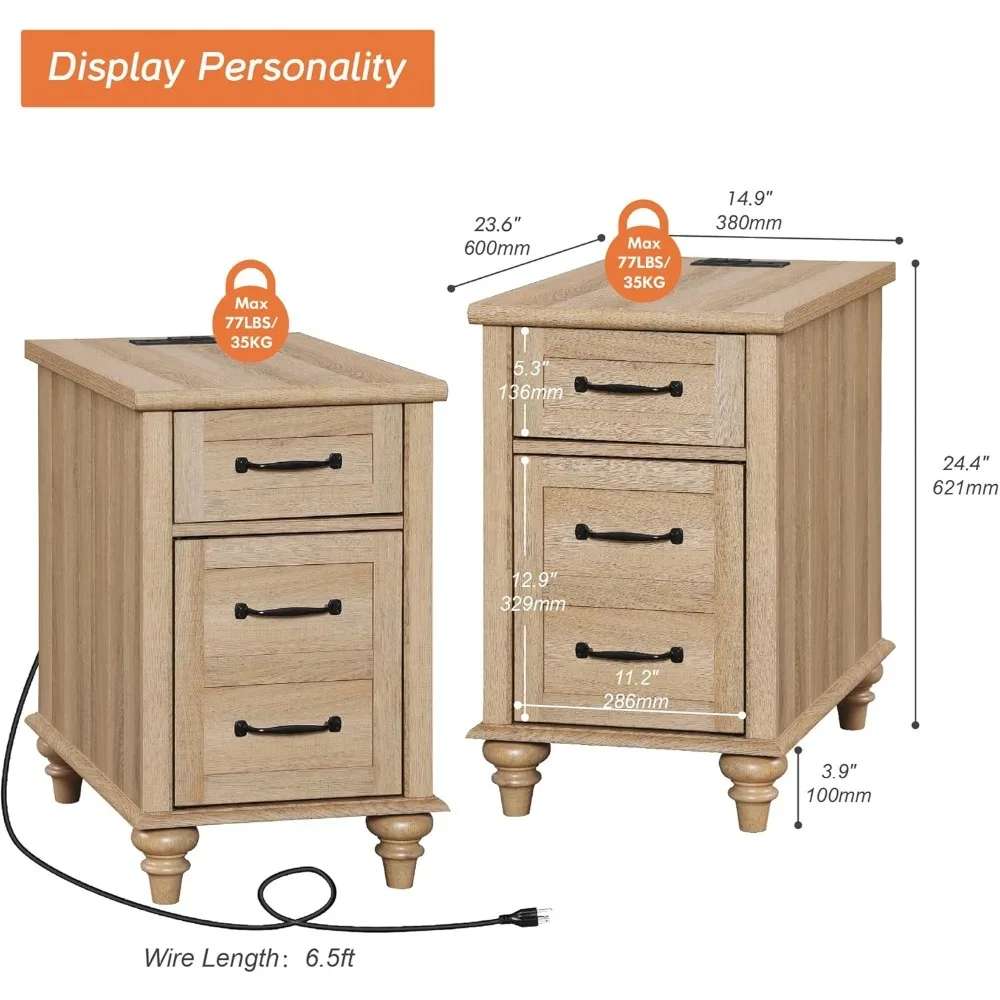 Set of 2, with Power outlets USB Ports for Living Room & Bedroom, Nightstands 3