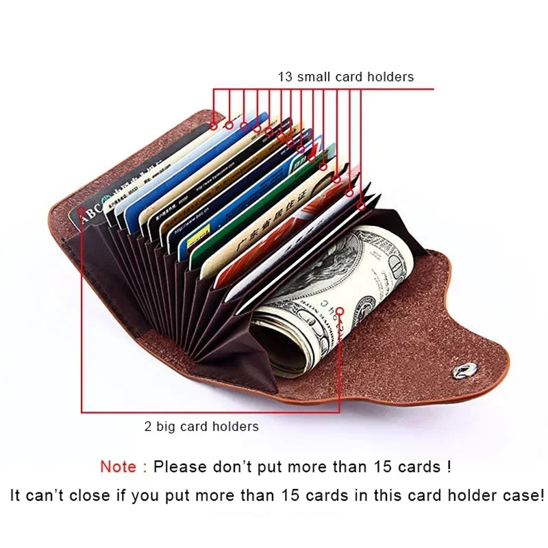 Business Card Holders Wallets Men Women Leather Bank Card Holder Case Money Clips Big Capacity Card Case Minimalist Wallet Purse - 5