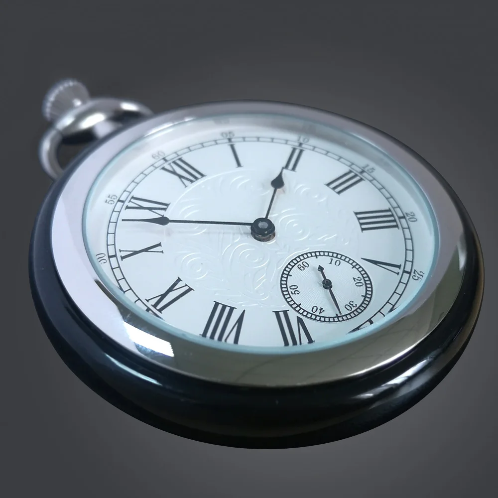 VIGOROSO Luxury Mechanical Pocket Watch High Quality Jade & Stainless Steel Case Vintage Fob Chain Watch Mens Womens Gifts