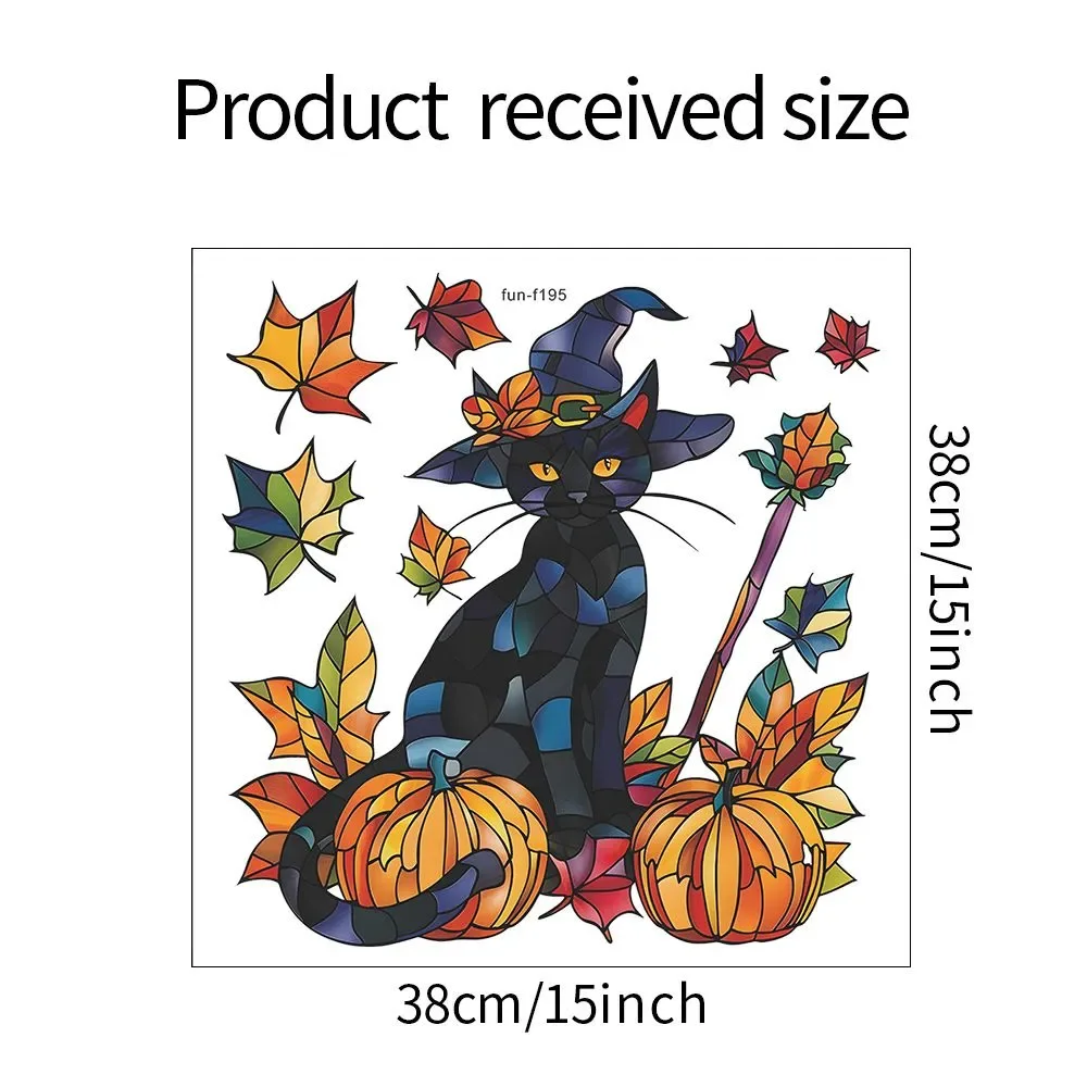 Halloween Cartoon Black Cat Pumpkin Maple Leaf Window Cling Stickers Static Cling Decoration 38x38cm