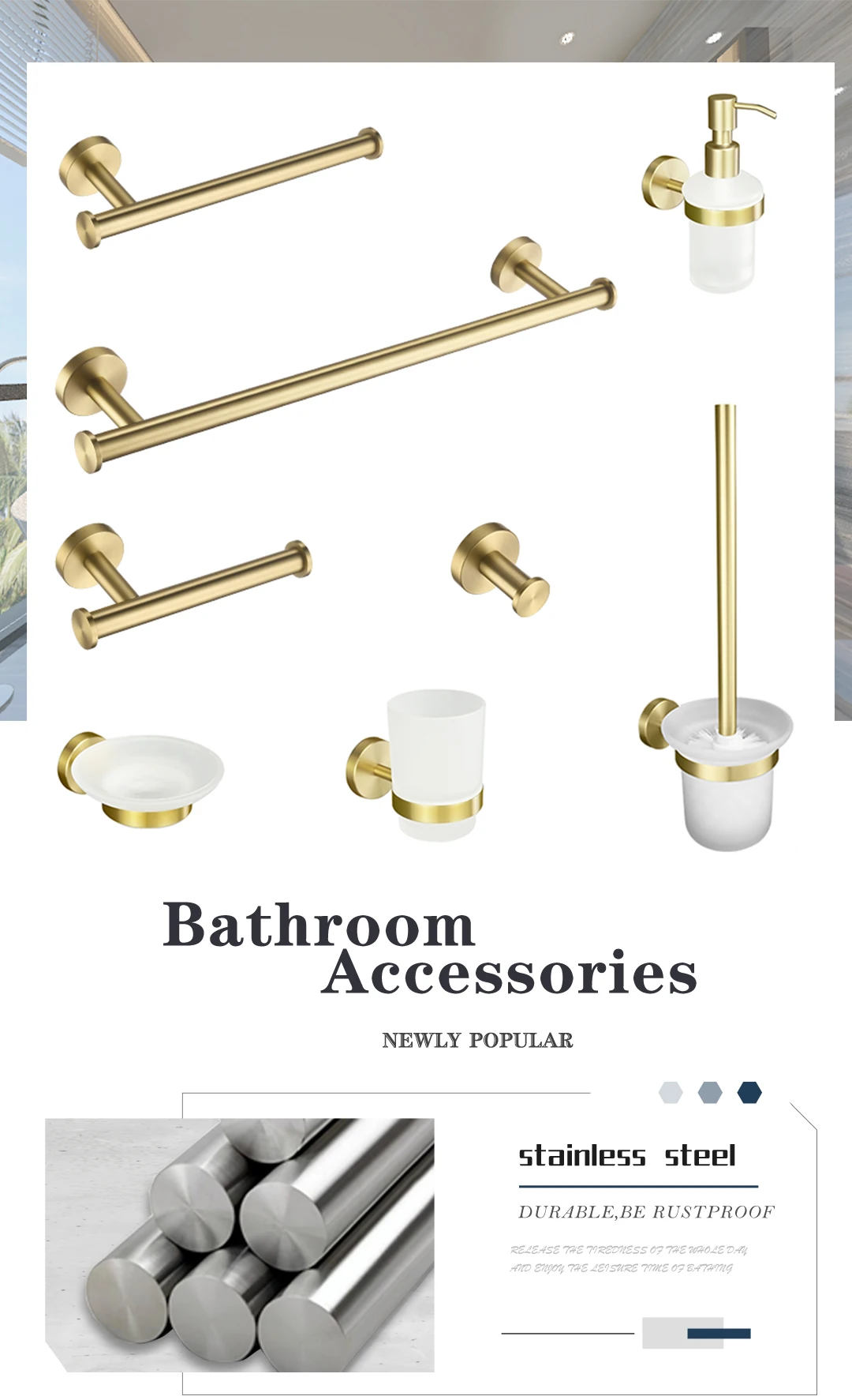 Description Picture 5 of itemBrushed Gold 304Stainless Steel Wall Hook Multifunctional Towel Hook Toilet Paper Holder Towel Bar Bathroom Accessories