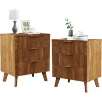 Mid Century Modern Dresser, 3 Drawer Dresser for Bedroom Wood, 3 Drawer Nightstand Set of 2, Storage Cabinet Side Table 1