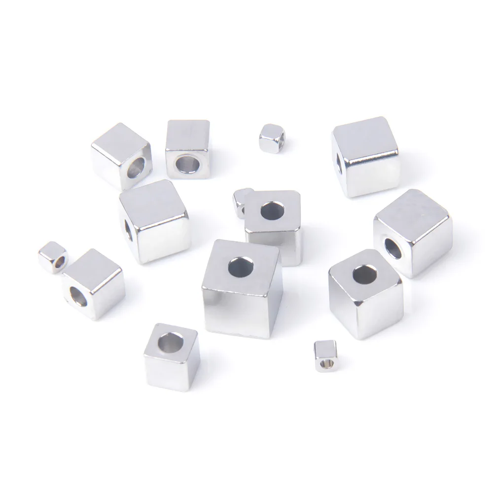 XHN 20–100 Stück quadratische quaderförmige Rocailles aus Edelstahl, lose Distanzperlen für DIY-Armbänder, Schmuckherstellung, Zubehör – Detail 2