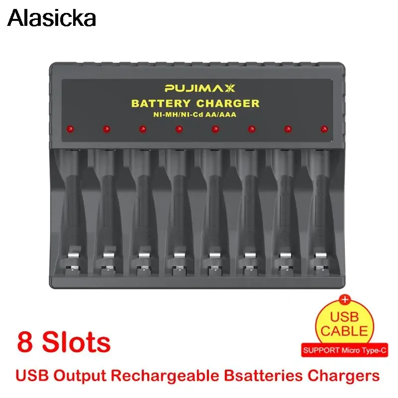 

8 Slots Battery Charger USB Output Smarts LED Indicator Iight Adapter 1.2V AA/AAA Rechargeable Batteries Power Universal