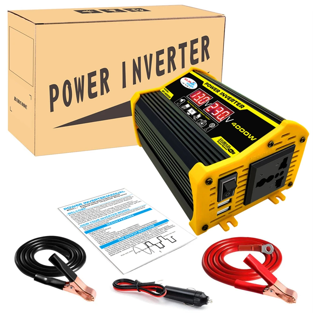 휴대용 인버터 자동차 전원 인버터, DC12Volt  AC110/220Volt 변압기, 4000W 수정 사인파 인버터, 듀얼 USB LED 디스플레이