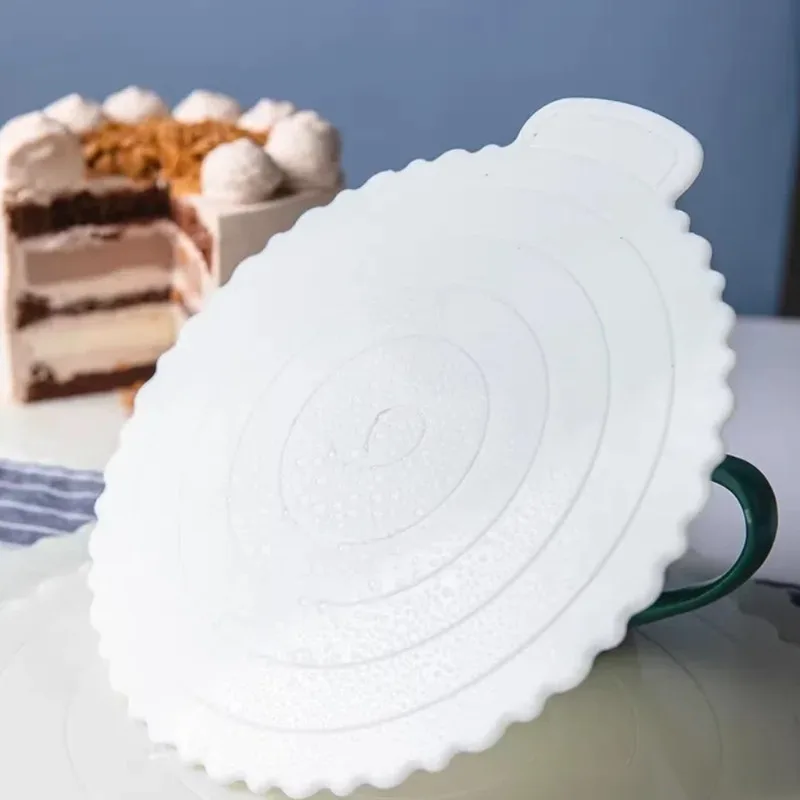 Round Cake Serving Board with Handle Reusable Plastic Base for Mousse Cakes Cheesecakes Non-Slip Grip for Secure Transport