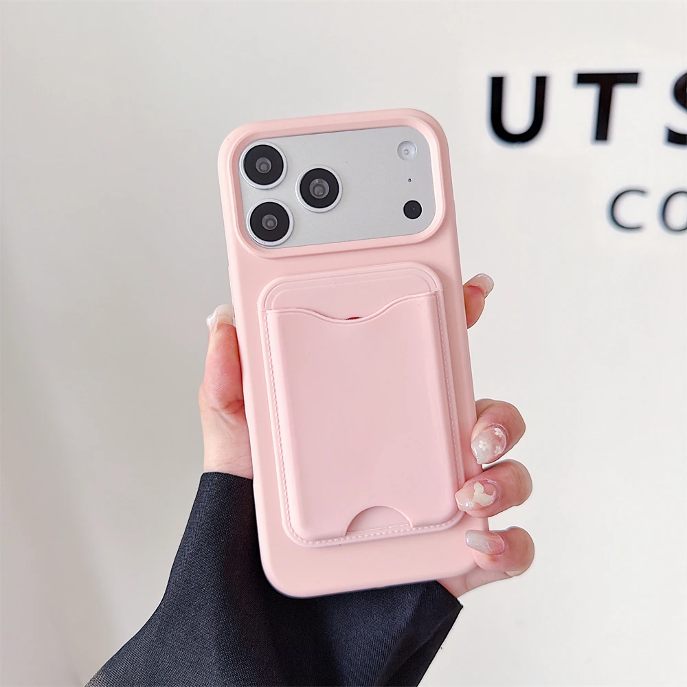 Premium Magnetic Liquid Silicone Phone Case with Card Holder - Candy Color Shockproof Cover