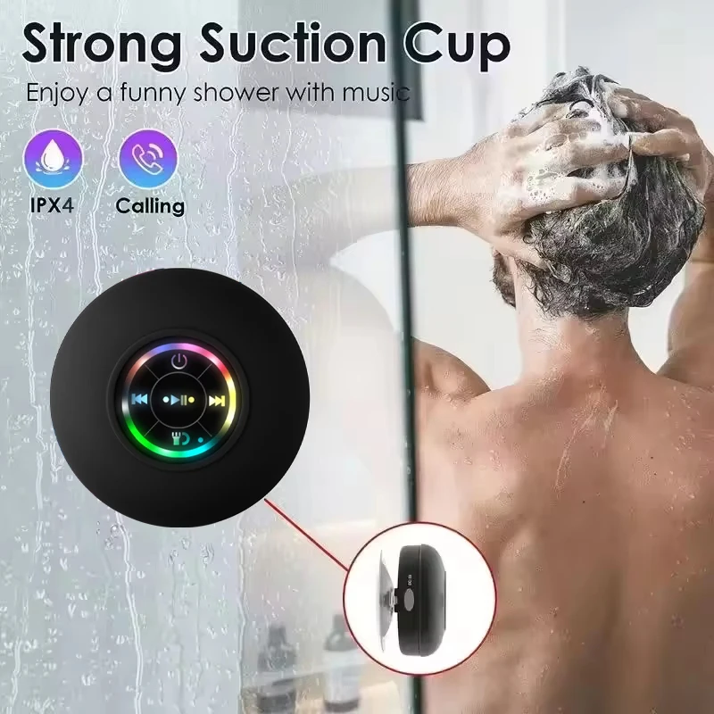 Mini Blue tooth Speaker with RGB Waterproof Bathroom Speaker Wireless Shower Speakers Strong Adsorption Music Player For Outdoor