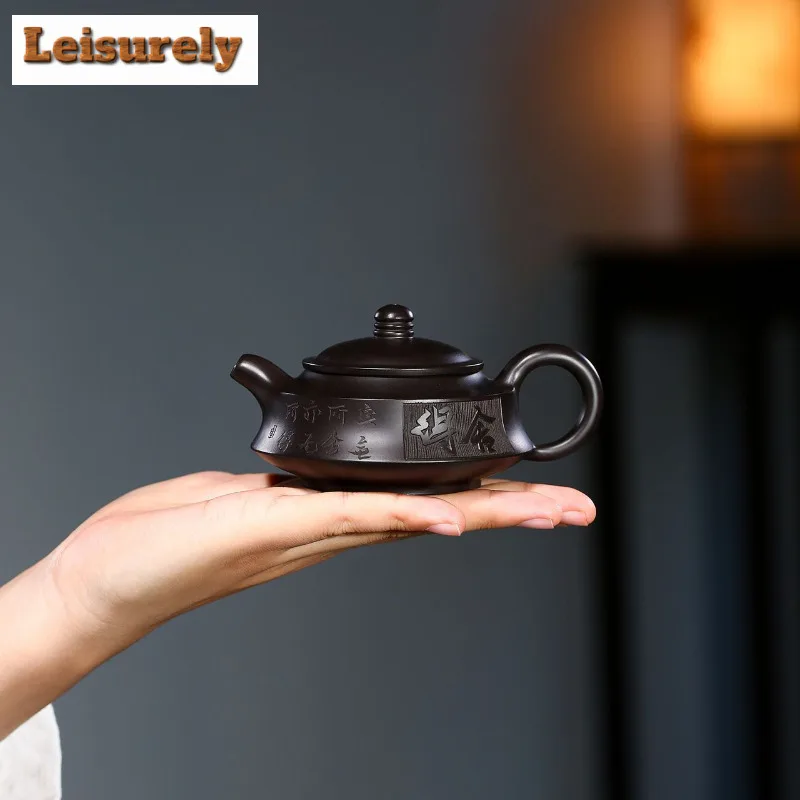 140ml Creative Yixing Purple Clay Teapots Master Handmade Circle Pot Raw Ore Black Mud Tea Maker Kettle Zisha Tea Set Ornaments