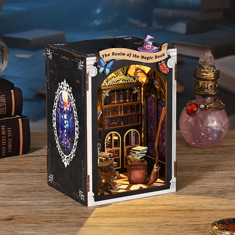 DIY 나무 책장 미니어처 키트 책꽂이 홈 북엔드 장식 성인용 수제 인형집 장난감 크리스마스 선물