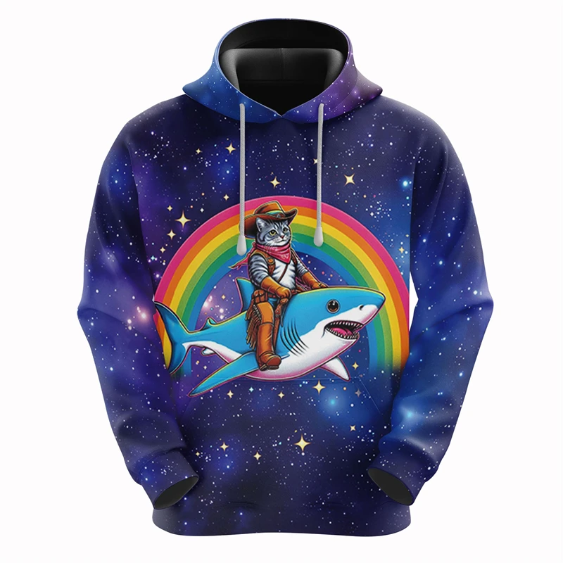 Sudadera con capucha con estampado 3D de gato arcoíris y galaxia para hombre, ropa con diseño de dibujos animados, sudaderas de gatos, ropa de calle masculina de hip hop, sudadera con capucha con taco
