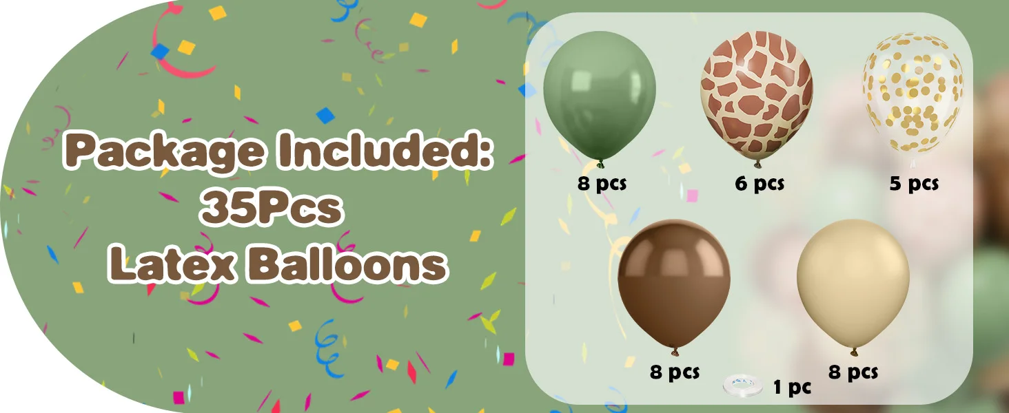 35 Stück 12 Zoll Salbeigrüner Hirschdruck Gold Konfetti Ballon Set Zoo Dschungel Dinosaurier Thema Geburtstag Hochzeit Abschlussdekorationen – Detail 2