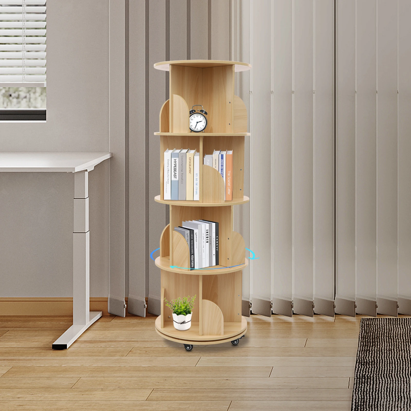 Massivholz 360 ° Drehbares Bücherregal 3-stöckiges Standregal Aufbewahrungsregal für Büro Zuhause Wohnzimmer für Kinder & Erwachsene – Detail 10