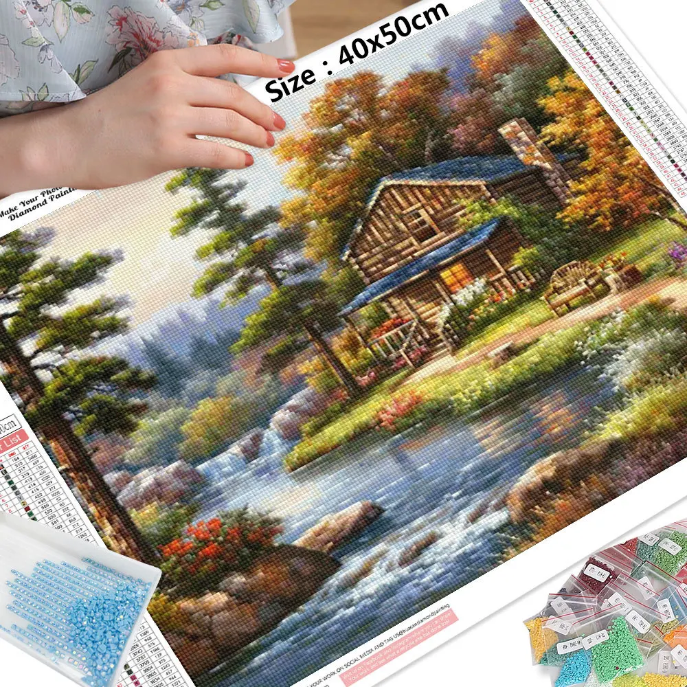 HUACAN Diamond Painting New Collection Sunset Landscape Full Square/Round Drill Mosaic Stream House Home Decor