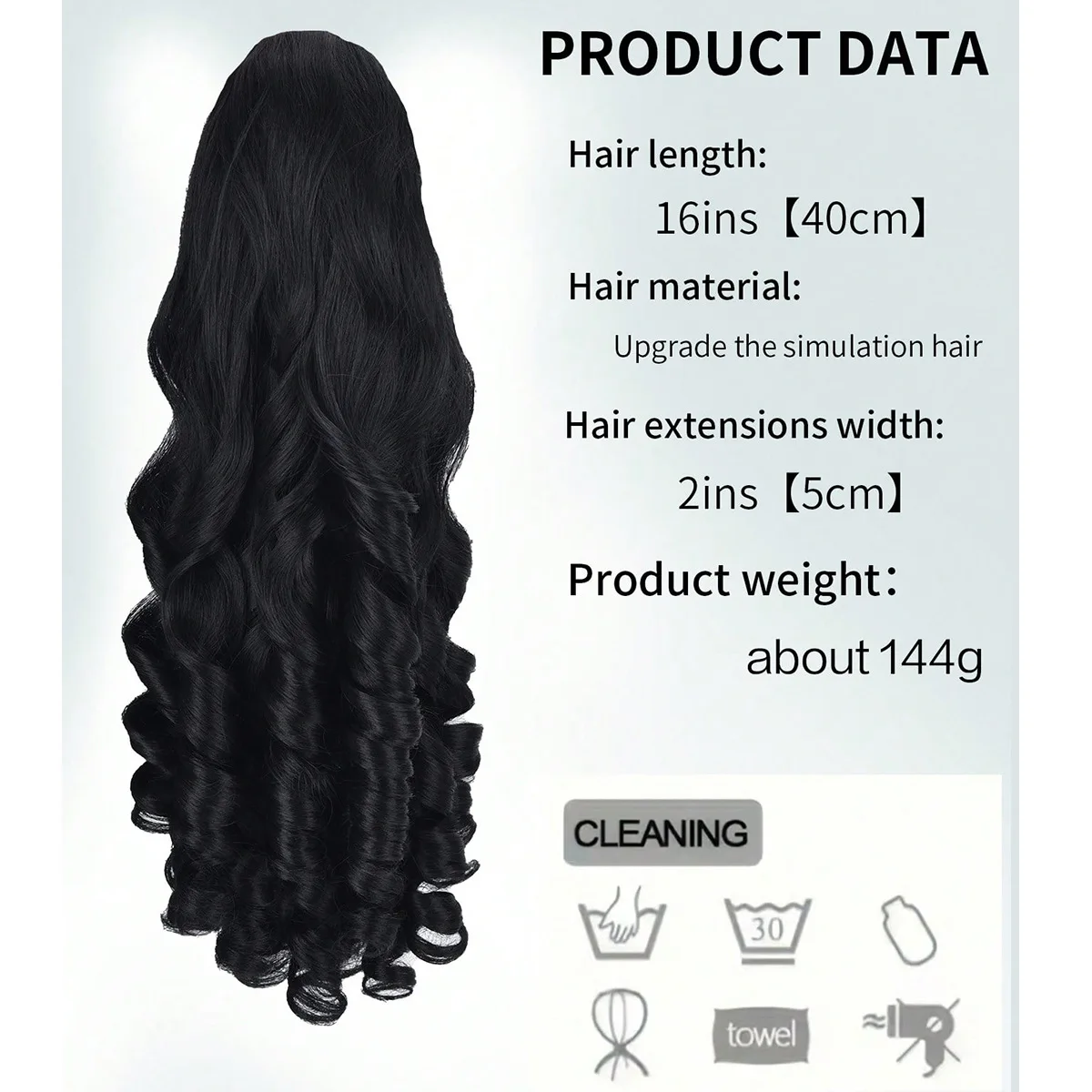 Synthetic Hair, Roman Curls, Fashionable Ponytail, Artificial Hair, Black Curly High Ponytail, Interpretation of Ret