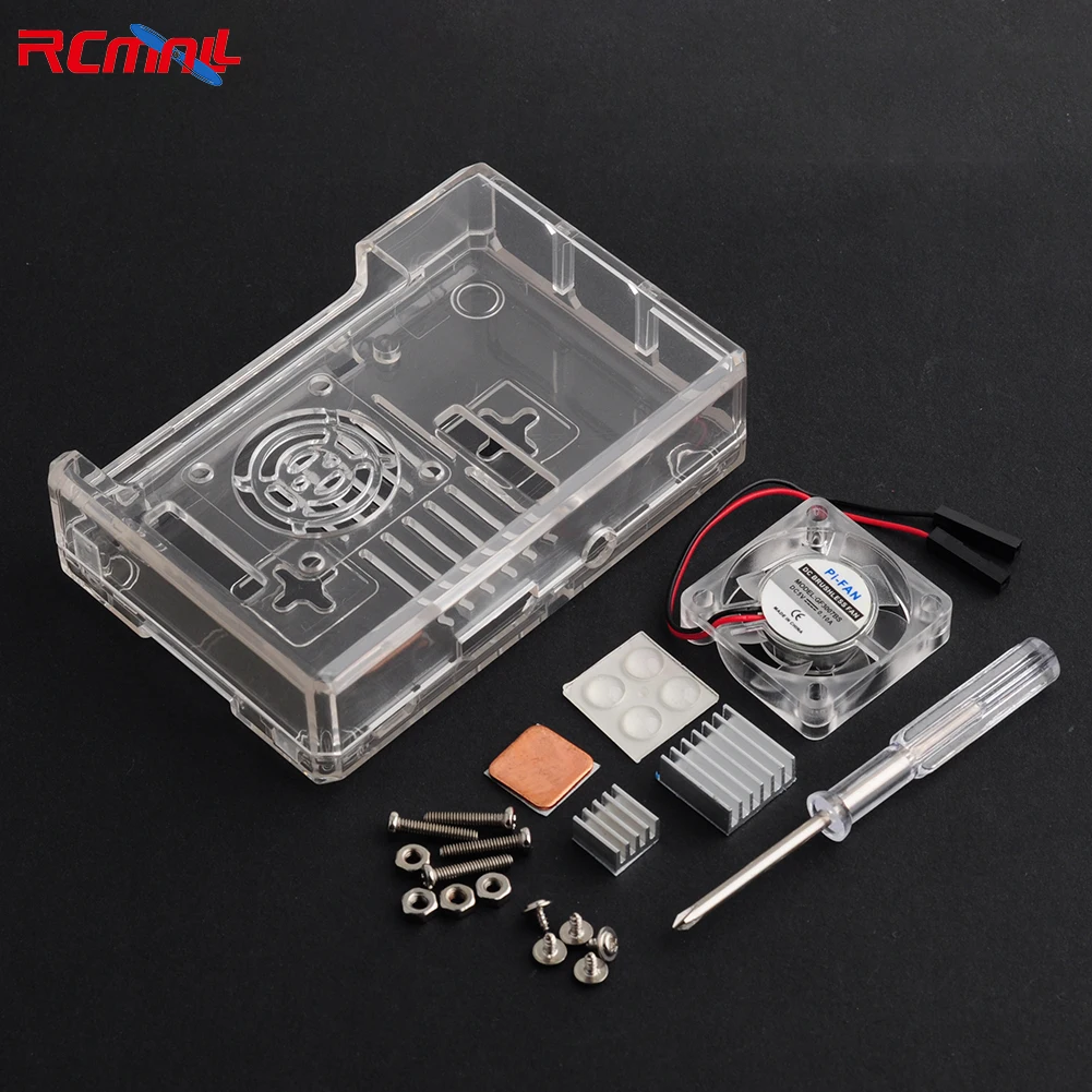 Transparent Case with Heat Sink Cooling Fan for Raspberry PI 3B 3B+ 8pcs for raspberry pi aluminum heatsink heat sink computer cooler radiator for electronic chip heat dissipation cooling pads