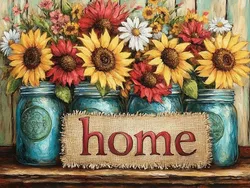 Sunflower Floral Embroidery Kit - Home Decor Hand Sewing with Printed Canvas - 40x50cm (11CTJ4 - 7520)
