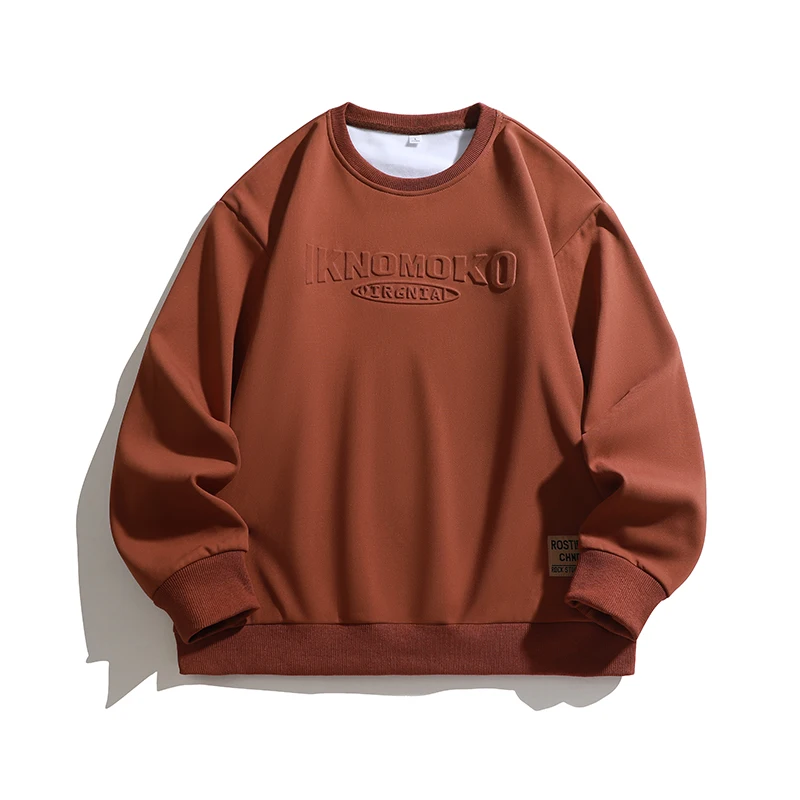 Men's Spring Autumn Pullover Round neck Letter Print Solid Lantern Long Sleeve Sports Hoodies T-shirt Casual Loose Vintage Tops