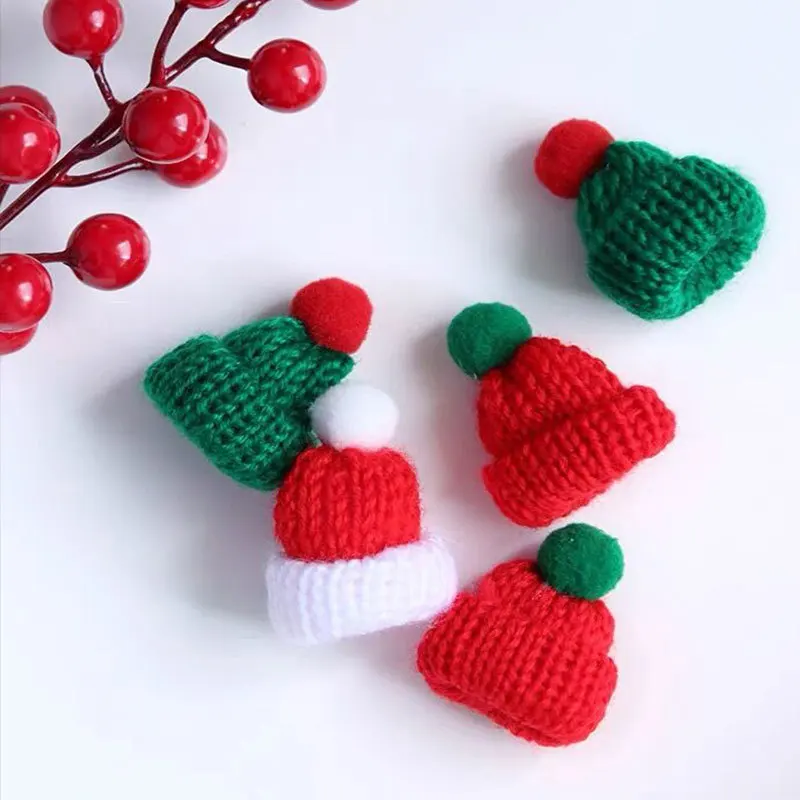 Mini Knitting Hats Set Doll Hat DIY Craft Knitting Hats Christmas Tree Ornaments Assorted Toy Decor DIY Sewing Crafts Materials