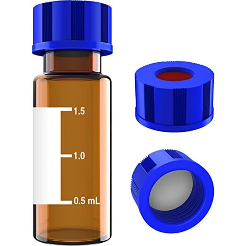 2Ml HPLC Vials 100 PCS Lab Amber Vials Write-On Spot Graduations Screw Cap Amber hplc vials