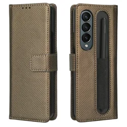 Leather Wallet Case with Pen and Card Slots - Galaxy Z Fold 3 (Dark Gold)