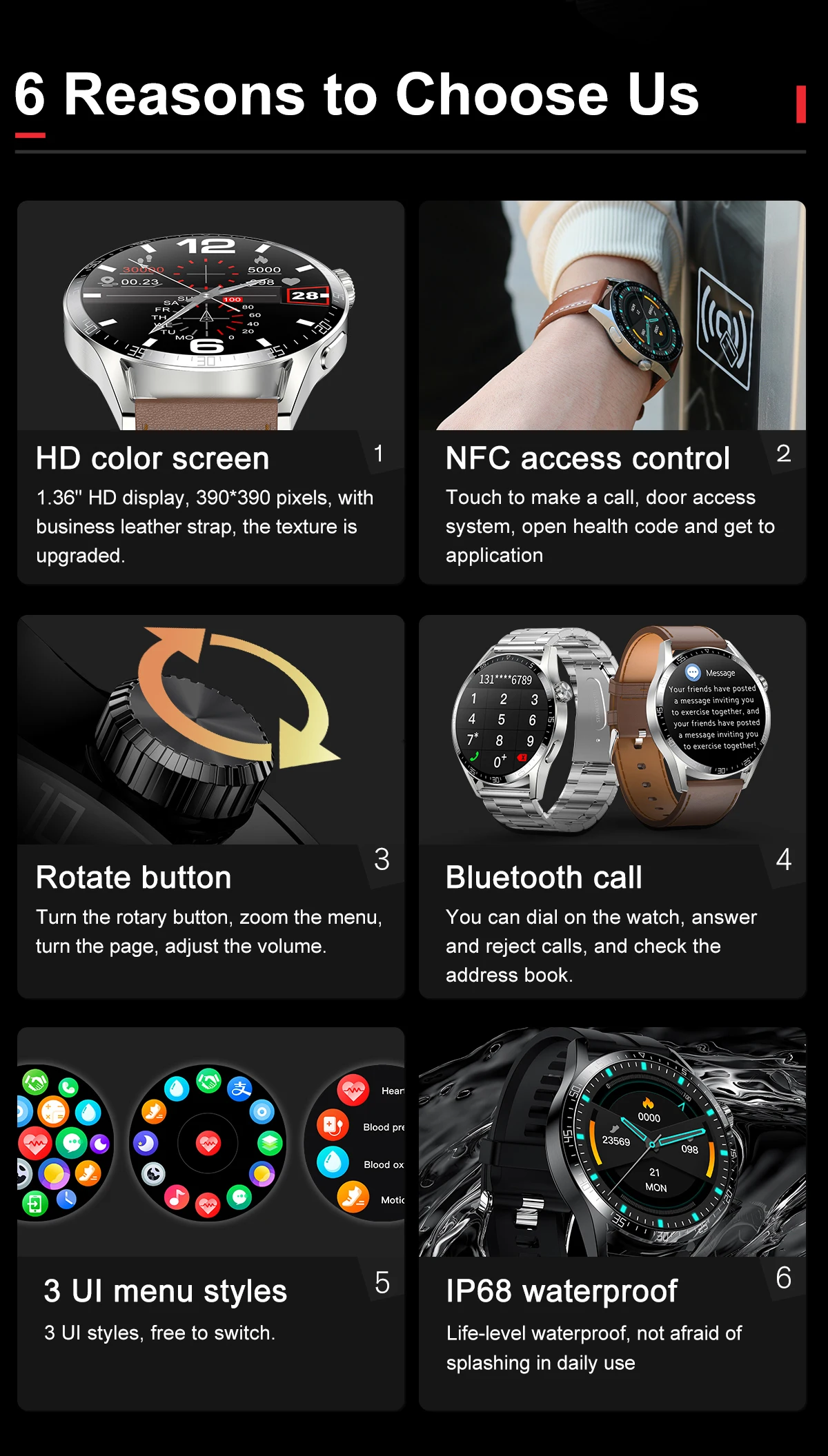 Blulory Smartwatch AMOLED Screen 1.78'' NFC Smart Watch Bluetooth Call