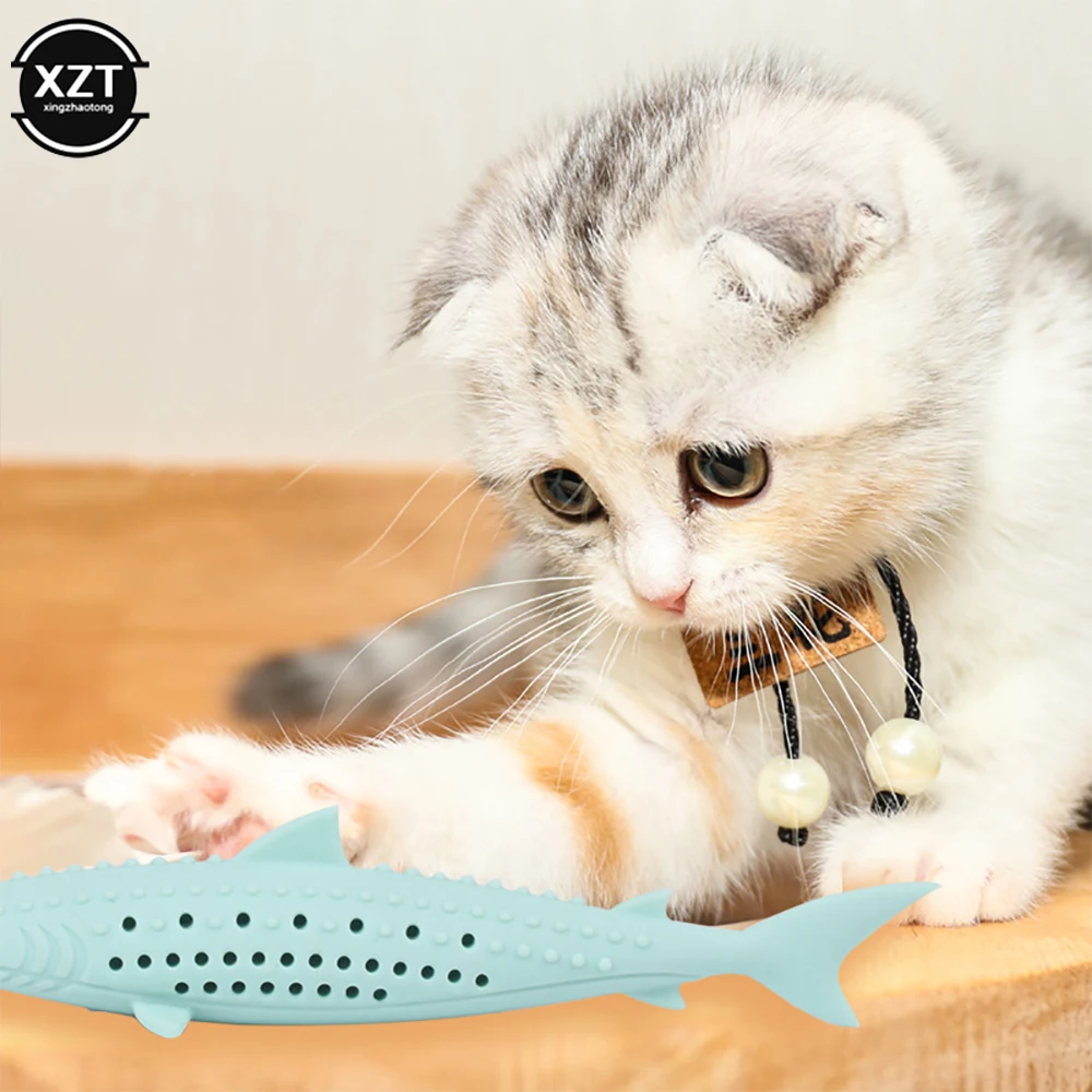 

Soft Silicone Mint Fish Cat Toy Pet Catnip Clean Teeth Toothbrush Chew Cats Toys Molar Stick Teeth Cleaning Kitten Pet Products