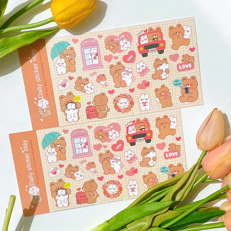 Koreanischer Import Original BONITO Kawaii Kaninchen Bär Glückliches Paar Papieraufkleber Scrapbooking DIY Journal Schreibwaren Aufkleber Geschenk