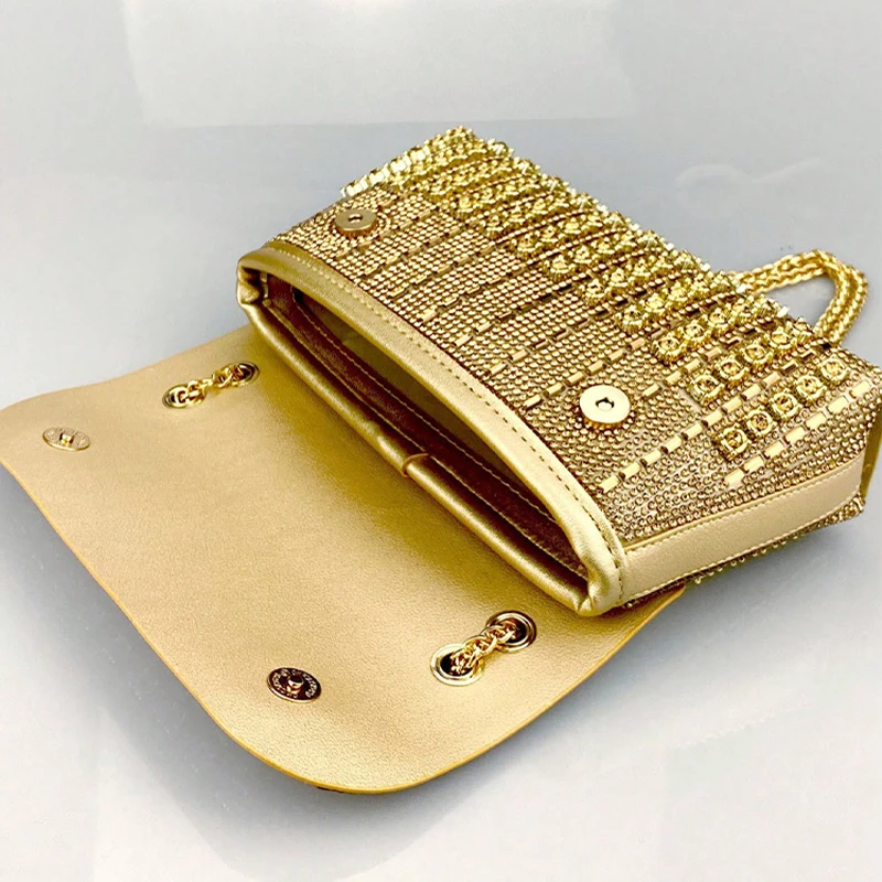 Luxury Gold Diamond Shoulder Bag for Women Party Messenger