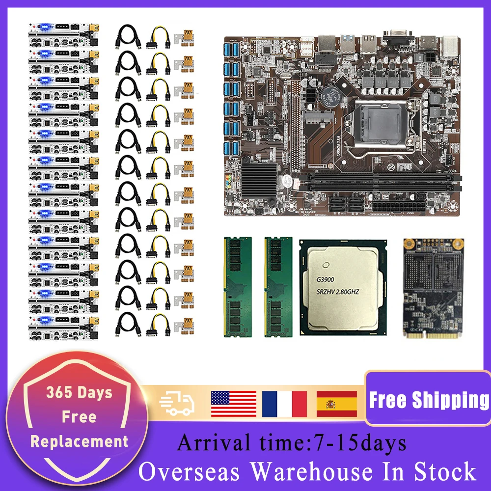 Материнская плата B250C для майнинга материнская 12 USB 3 0 G3900 CPU VER009C/010-X 1x 8x 16x PCIE