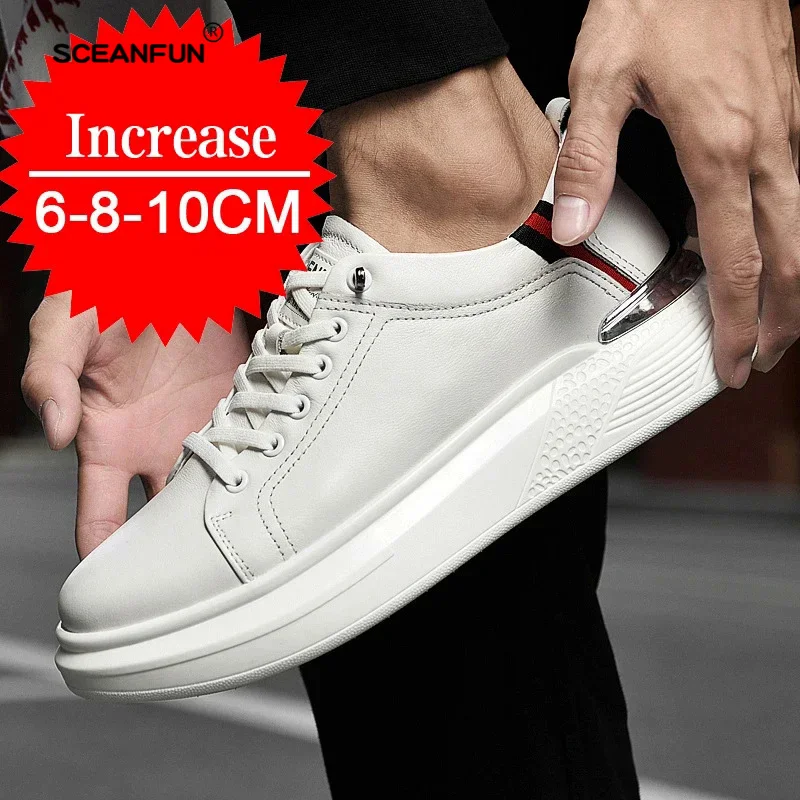 2025 Men'S Genuine Leather Sneakers Elevator Shoes Invisible Breathable Heightening Shoes 6cm Men'S Casual Designer Sneakers 3