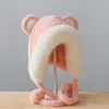 New Cute Bear Lace-up Hat Women's Autumn and Winter Warm шапка ушанка Fashion All-match Skullies Beanies Bonnets for Women 2