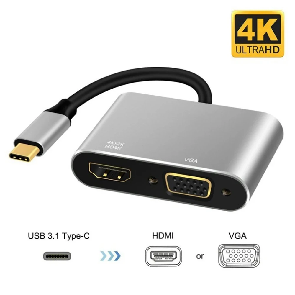 

USB-C USB 3.1 Type-C to HDMI VGA Adapter 4 * 2K Ultra High Definition for Apple Macbook Samsung Huawei Xiaomi HP Dell PC