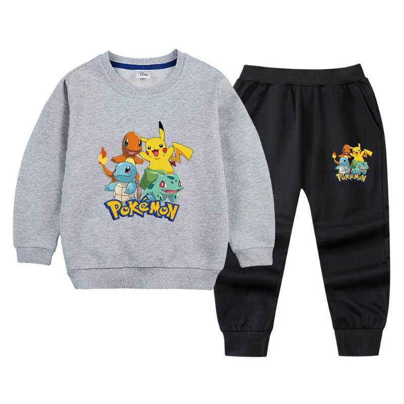 thumbnail image 1 of Ropa de Pokémon para niños, conjunto de sudadera y pantalones de chándal para primavera y otoño, figura de Anime, conjunto informal gráfico de Pikachu de dos piezas, 1 of 5