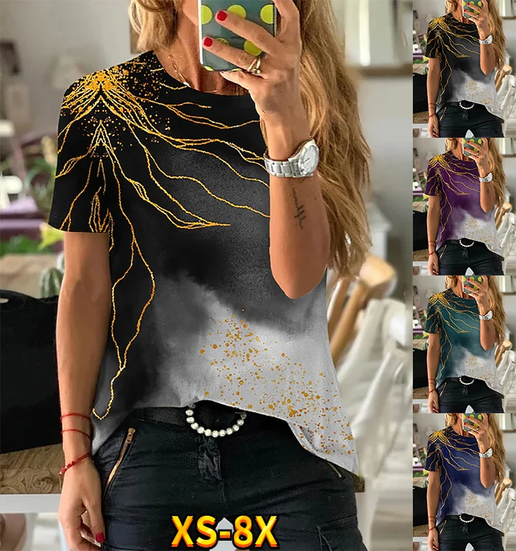 

Футболка женская, с абстрактным рисунком, с короткими рукавами, XS-8XL