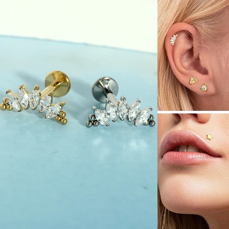 1pcs ASTM-F136 Titanium Piercing Titanio Tragus Helix Daith Lobe Flat Back Earrings Labret Daith Lip Stud Body Piercing Jewelry