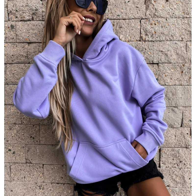 

Woman Vintage Jacket Pullovers Spring Autumn Blue Jacket Women Solid Color Hoodies Oversize Hoodie Sweatershirt with Big Pocket