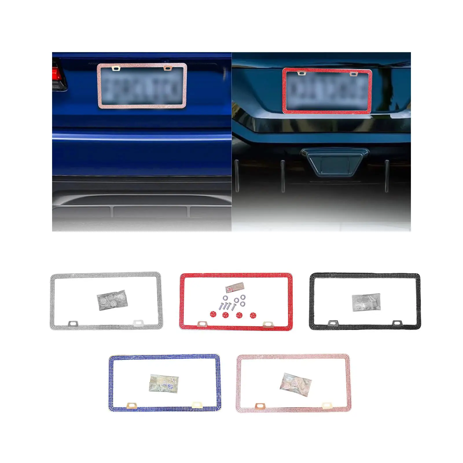 License Plate Frame with Rhinestones with Screws Replacement Parts Protection