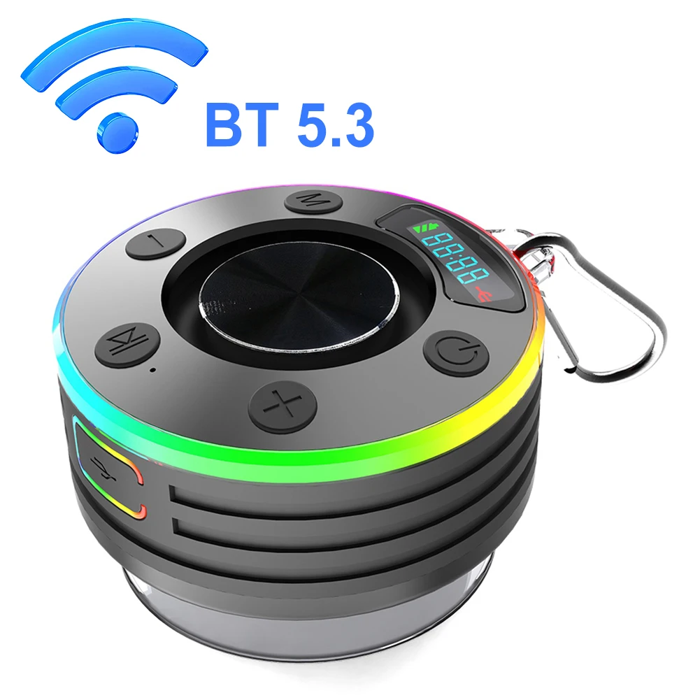 Bluetooth-Compatible 5.3 Shower Speaker IPX7 Waterproof Shower Radio with Suction Cup Stereo Subwoofer for Travel/Outdoors/Gifts