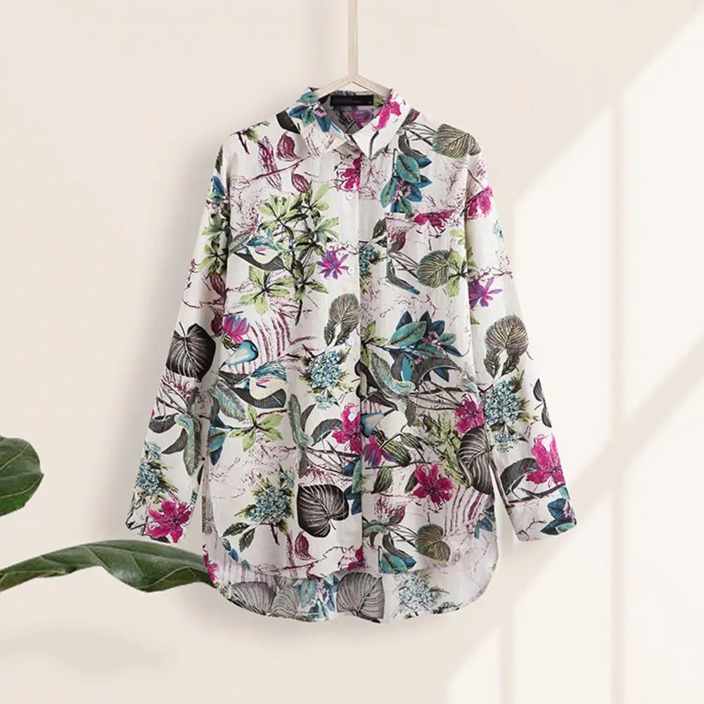 Comfortable Loose Fit Shirt Flower Print Loose Fit Women's Shirt Casual Lapel Long Sleeve Single Breasted Top with Stylish Print